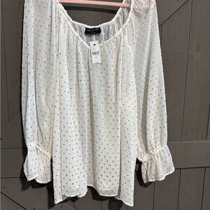 Lane Bryant White and Gold Sheer Women's Blouse